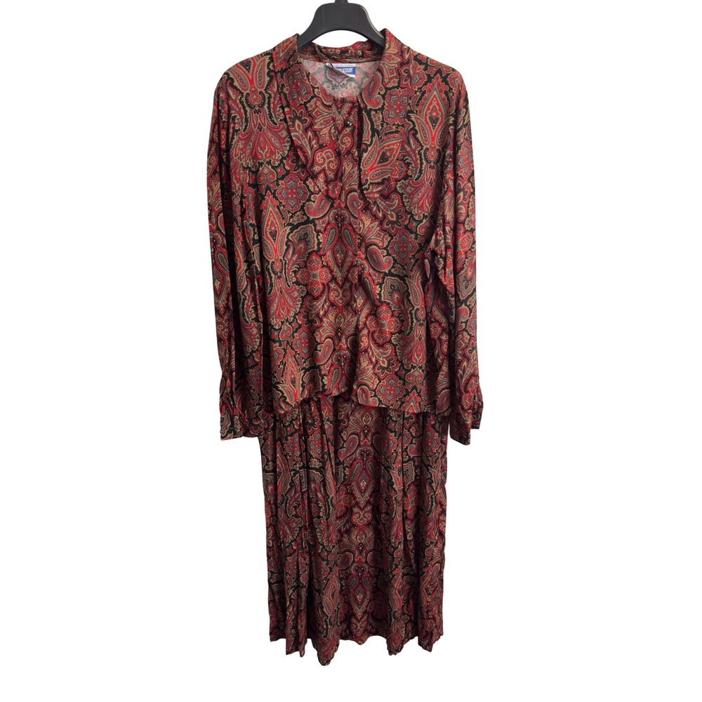 Pendleton Vintage Red Black Paisley Rayon Skirt Set Two Piece Top Skirt Size 18